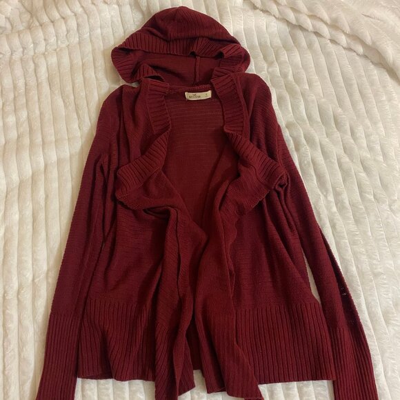 🍷 Vintage Burgundy Y2K Hollister Long sleeve Sweater/Cardigan with Hood - Picture 1 of 4
